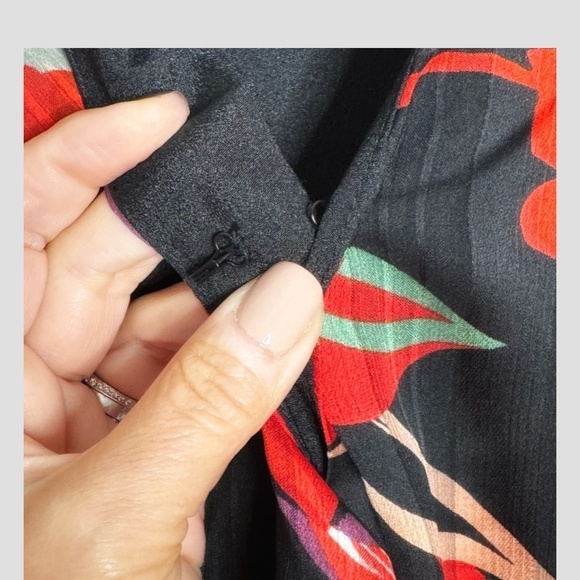 Adelyn Rae Wrap Dress High Low Chiffon Long Sleeve Black Red Print Sheer Sleeve - Picture 12 of 15